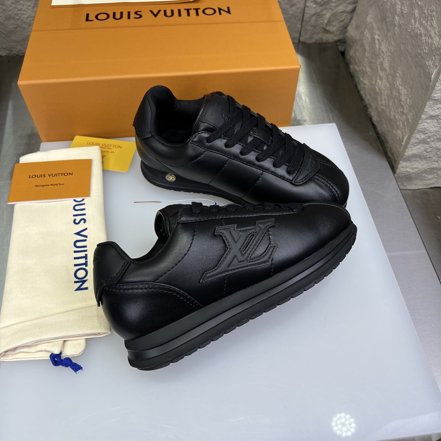 Louis Vuitton x Nigo Black Leather Sneakers Round Toe Lace-Up Low-Top 5 i1754947567297 4547 0 4