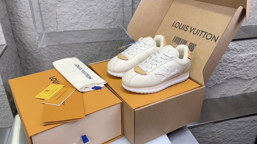 Louis Vuitton x Nigo Cream Leather Sneakers Lace-Up Casual Shoes For Men