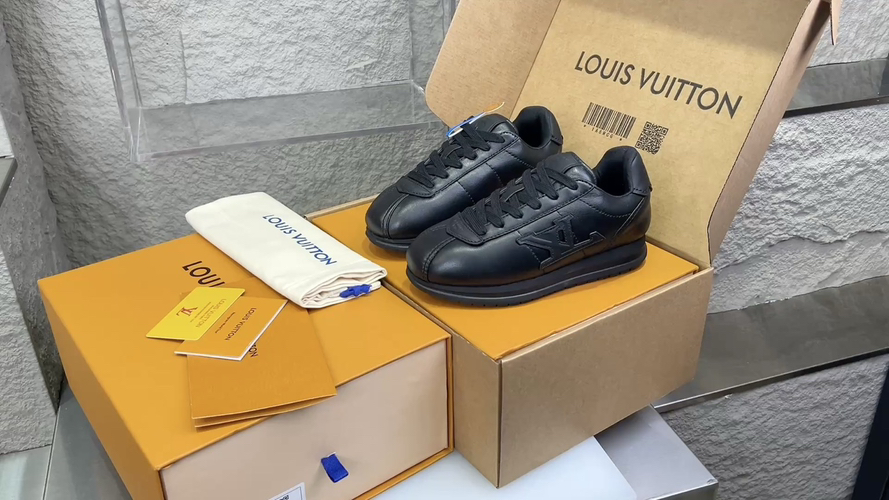 Louis Vuitton x Nigo Black Leather Sneakers Round Toe Lace-Up Low Top