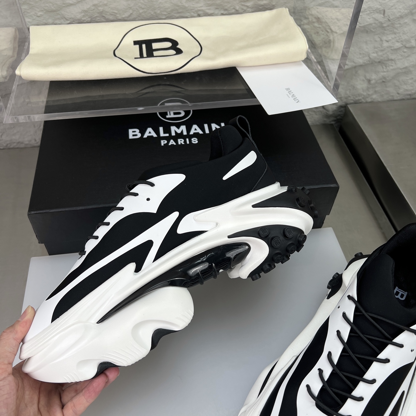 Balmain B-Bold Mixed Leather Chunky Sneakers - Black & White 5 i1756590364442 454 0 8