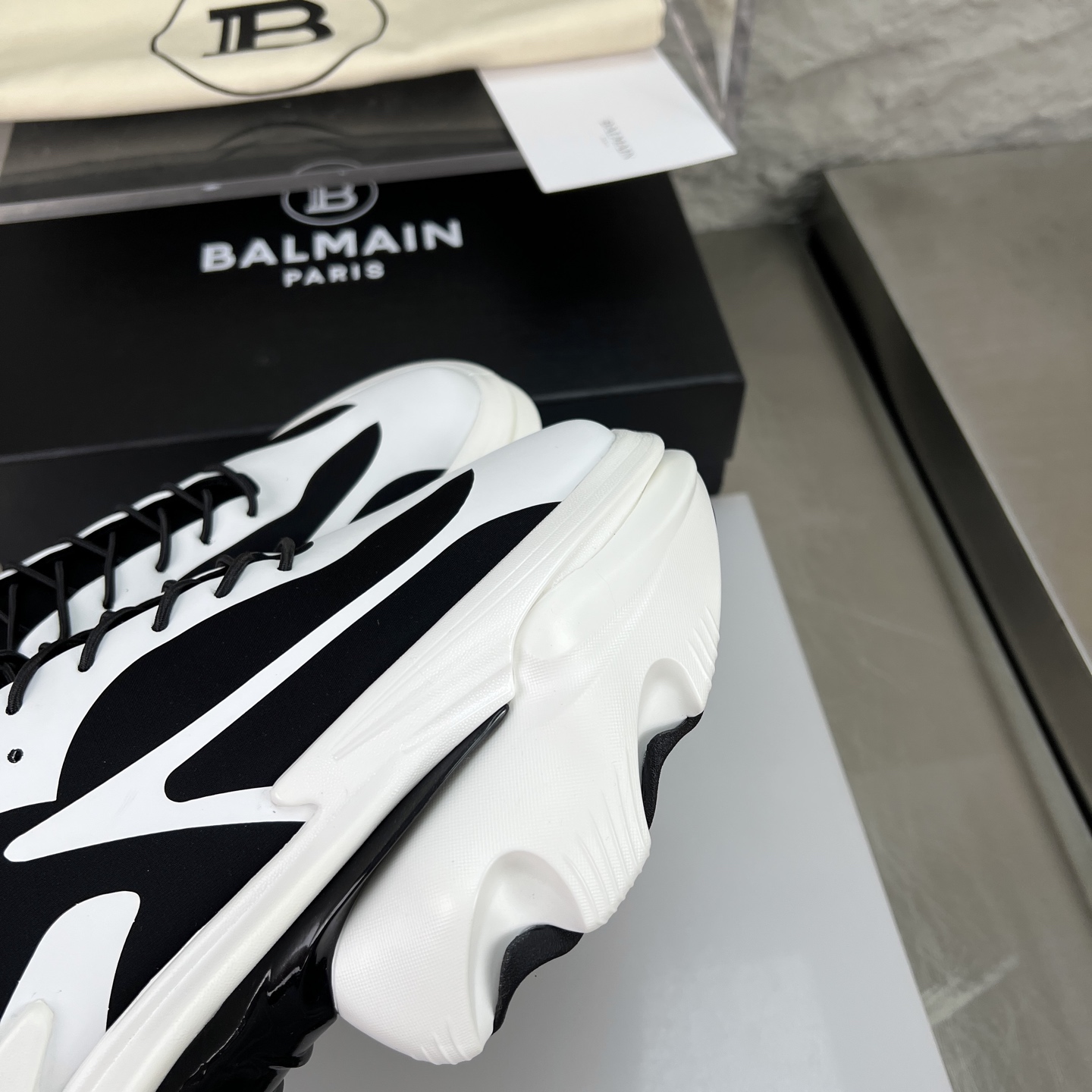 Balmain B-Bold Mixed Leather Chunky Sneakers - Black & White 6 i1756590366348 1092 0 4