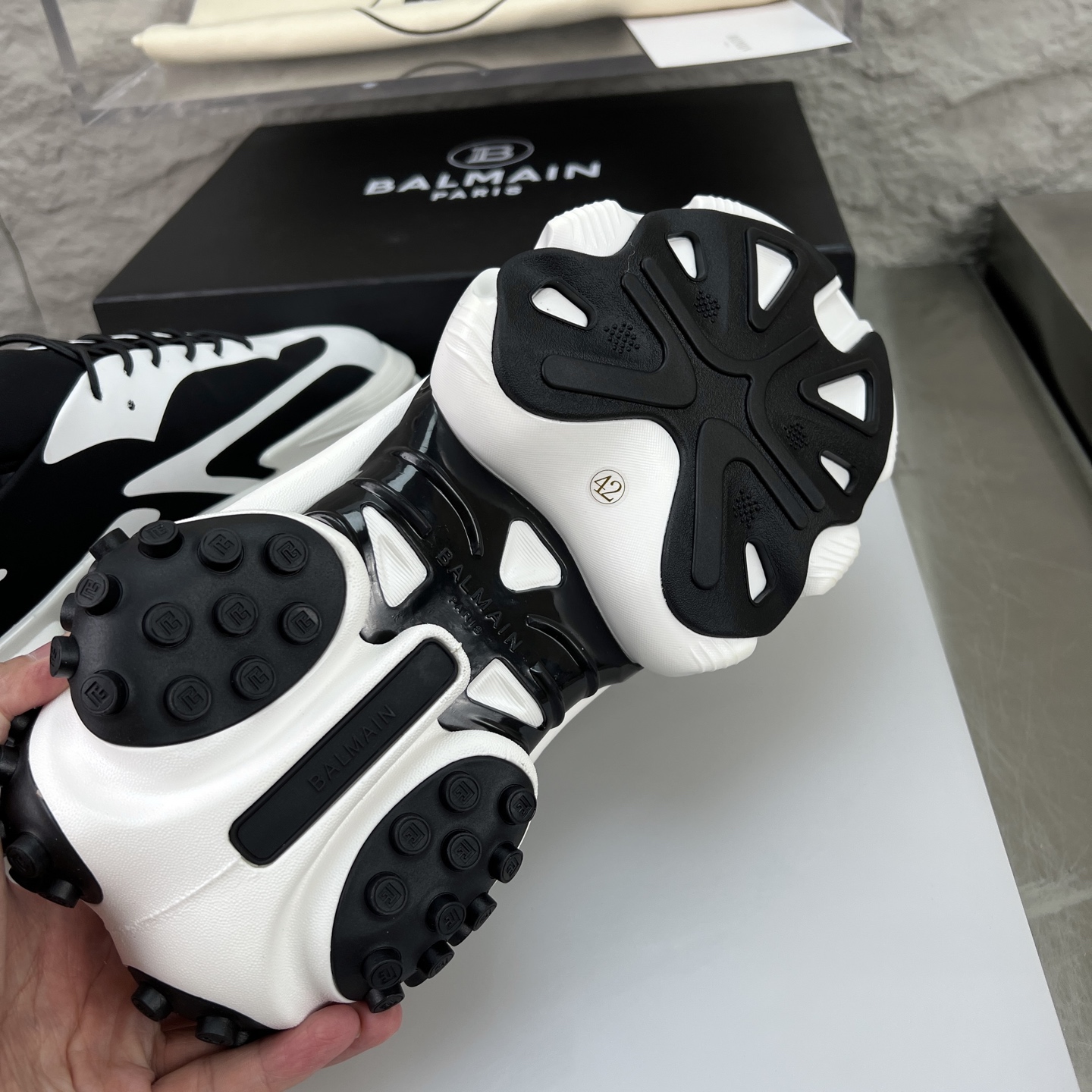 Balmain B-Bold Mixed Leather Chunky Sneakers - Black & White 9 i1756590366404 9341 0 6