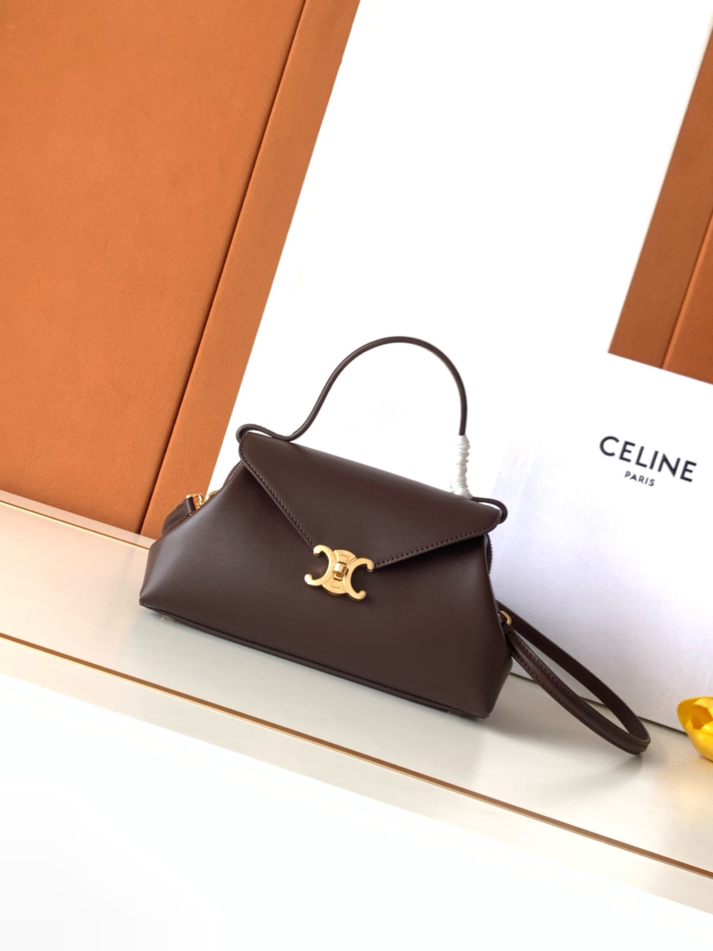 Celine Brown Logo Flap Handbag