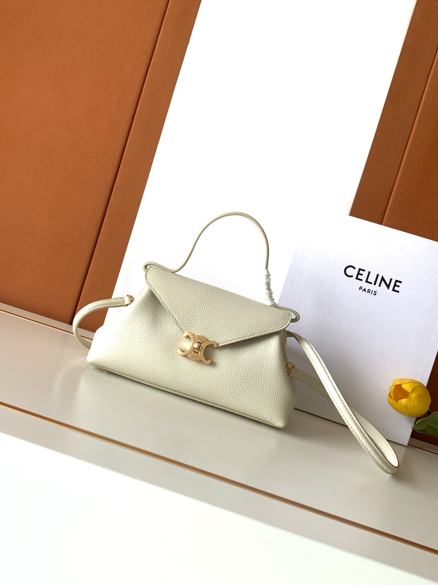 Celine Cream Logo Flap Handbag