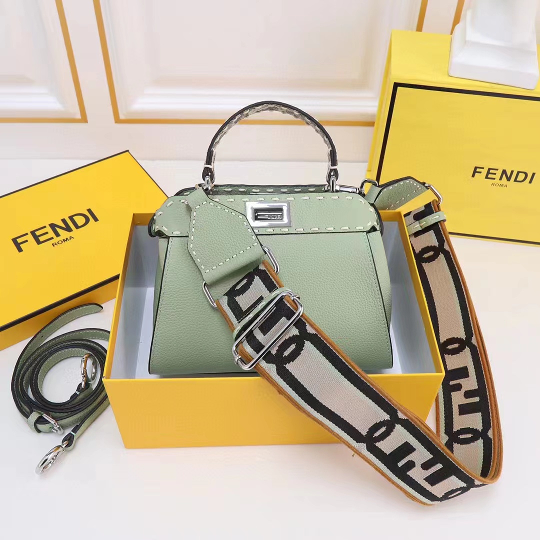 فيندي Fendi Peekaboo حقيبة حقيبة يد مصمم نسخة طبق الأصل
 الكاكي خياطة جلد البقر