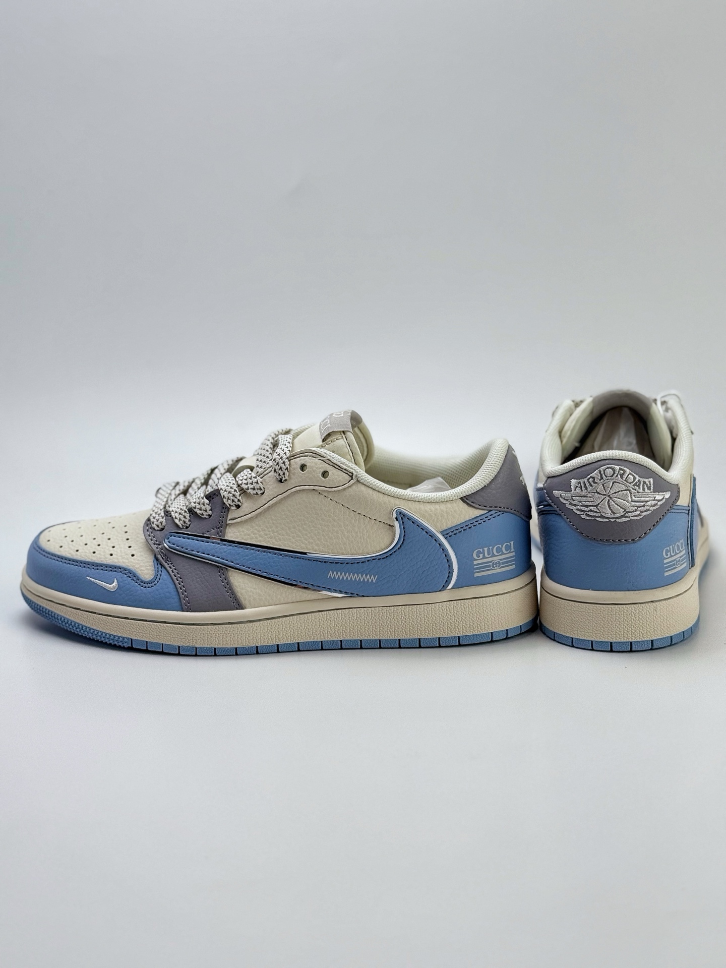 Travis Scott x Nike Air Jordan 1 Low x GUCCI Air Jordan 1 Low 反转白灰蓝小钩满天星倒钩 ZH2598-241