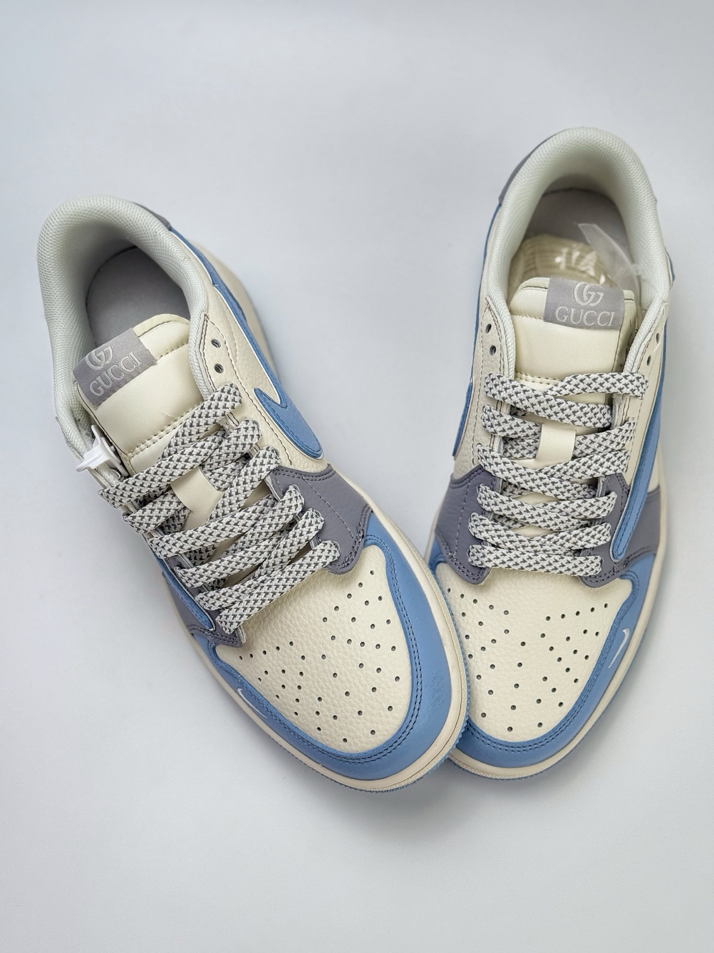 Travis Scott x Nike Air Jordan 1 Low x GUCCI Air Jordan 1 Low 反转白灰蓝小钩满天星倒钩 ZH2598-241