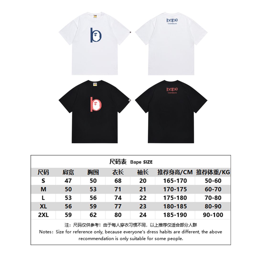 BAPE Ape Head Classic Alphabet T-Shirt in Black & White – Top Version - 图片 7
