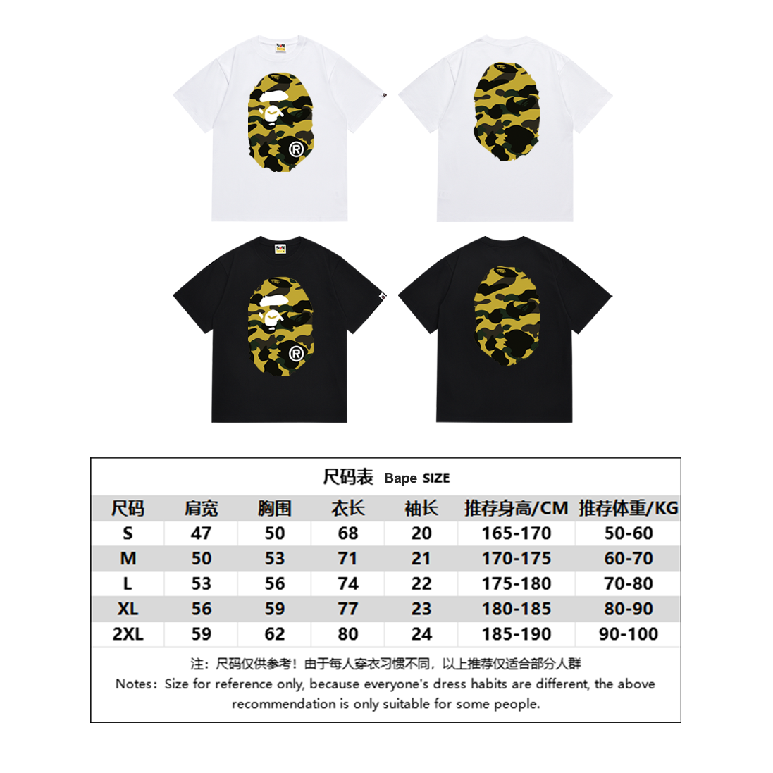 BAPE Two-Face Headprint T-Shirt with High-Quality Cotton Fabric – SC060# (Top Version) - 图片 7