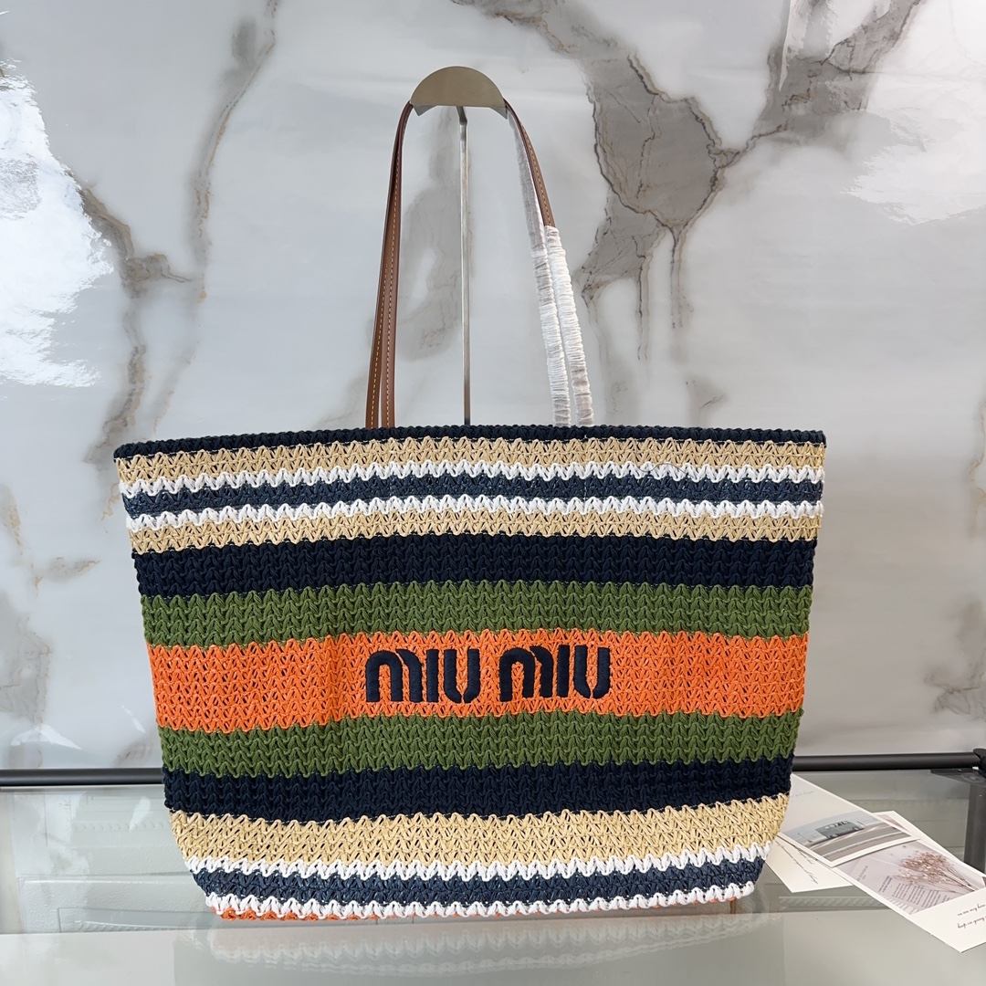 MiuMiu Top
 Tote Bags Embroidery Cotton Raffia Straw Woven Weave