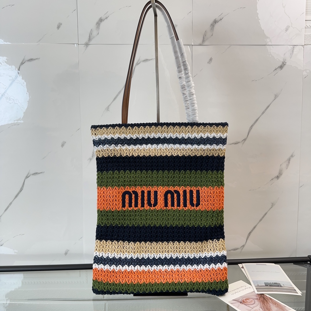 Quality Replica
 MiuMiu Tote Bags Embroidery Cotton Raffia Straw Woven Weave Vintage
