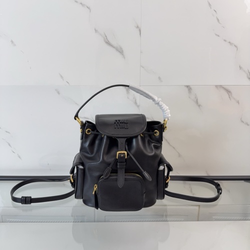Miu Miu Black Leather Backpack, Stylish Design, Compact Size - 22x18x11.5 cm 1 Miu Miu Black Leather Backpack, Stylish Design, Compact Size - 22x18x11.5 cm