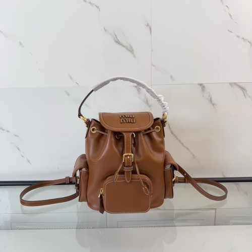 Miu Miu Leather Backpack, Chic School Style Rucksack for Women, 22x18x11.5cm 1 Miu Miu Leather Backpack, Chic School Style Rucksack for Women, 22x18x11.5cm