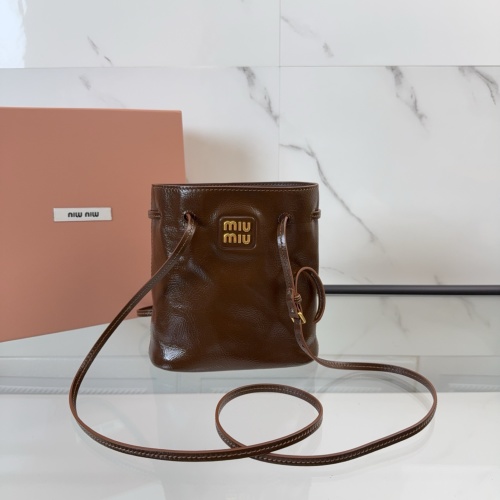 Miu Miu Mini Bucket Bag in Brown Leather with Drawstring and Crossbody Strap 1 Miu Miu Mini Bucket Bag in Brown Leather with Drawstring and Crossbody Strap