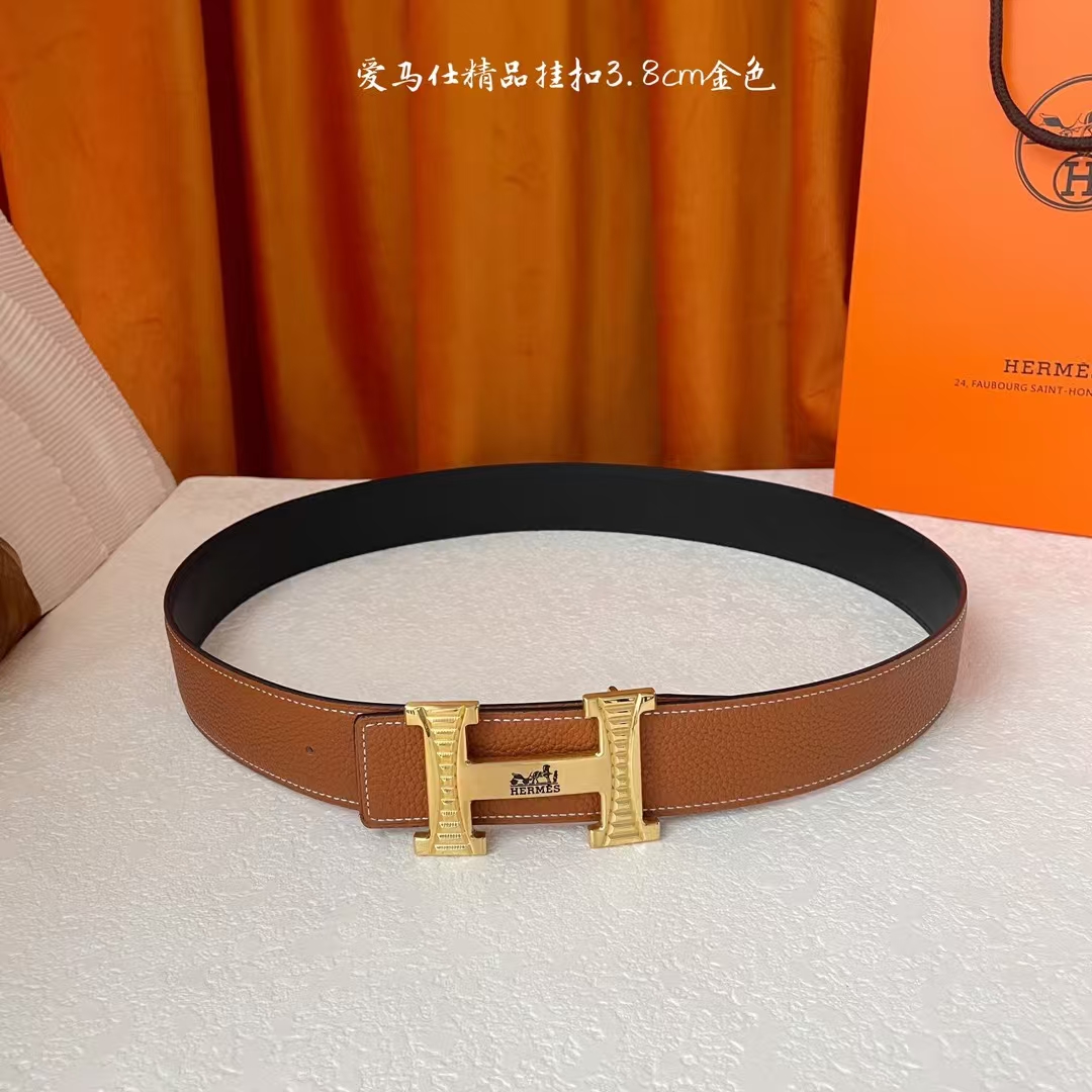  【爱马仕】Hermes 原单爱马仕，宽3.8cm进口原版皮带身，双面可两面用，精品电镀五金 ！