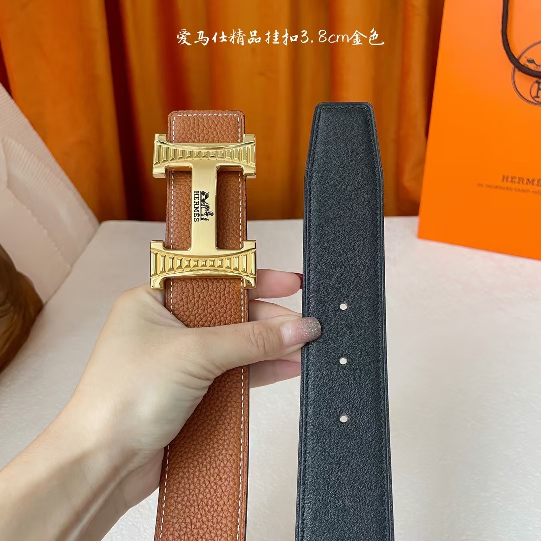  【爱马仕】Hermes 原单爱马仕，宽3.8cm进口原版皮带身，双面可两面用，精品电镀五金 ！