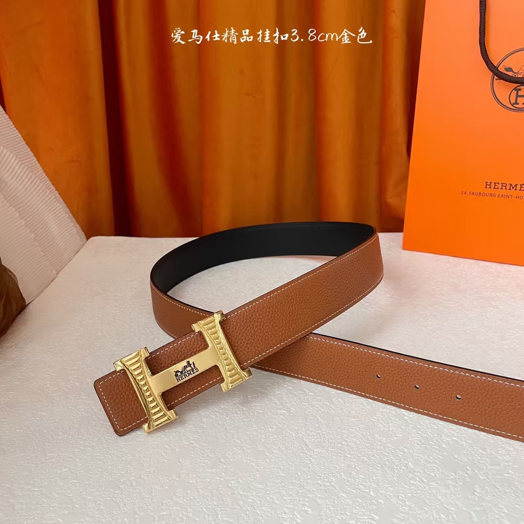  【爱马仕】Hermes 原单爱马仕，宽3.8cm进口原版皮带身，双面可两面用，精品电镀五金 ！