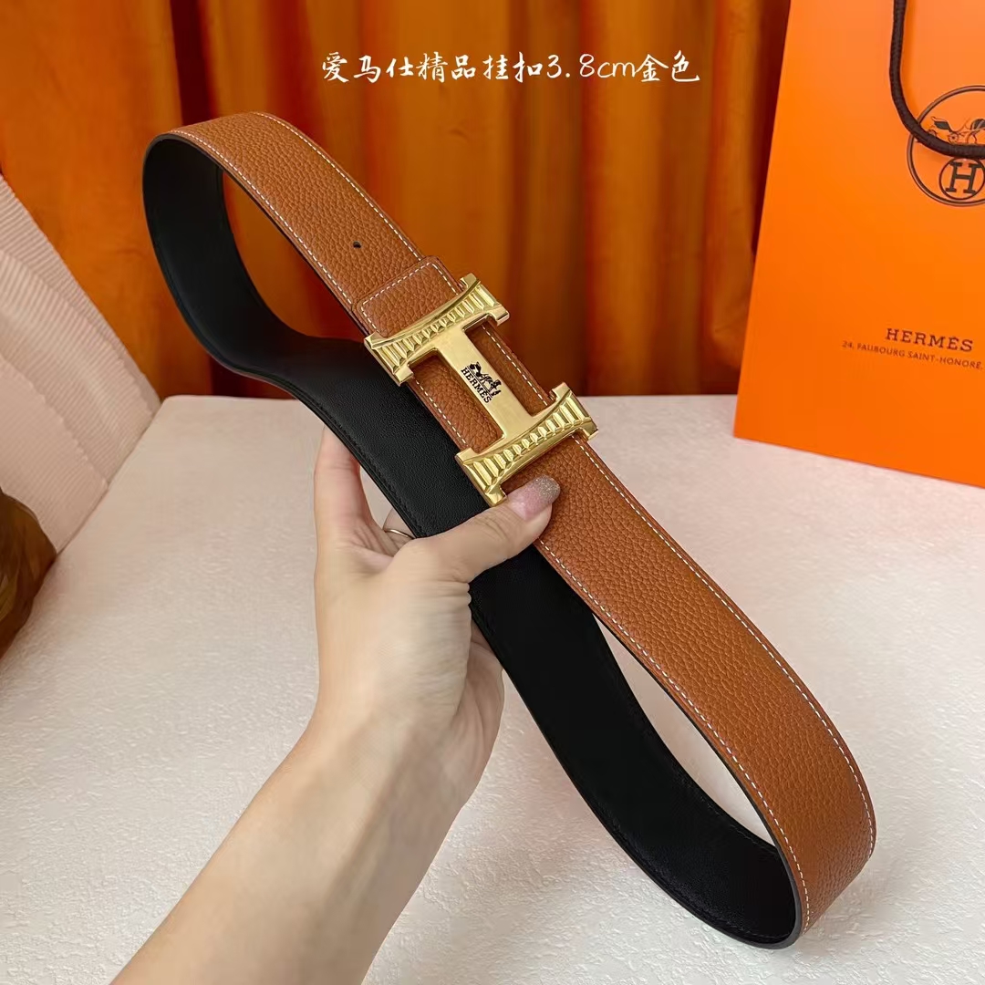  【爱马仕】Hermes 原单爱马仕，宽3.8cm进口原版皮带身，双面可两面用，精品电镀五金 ！