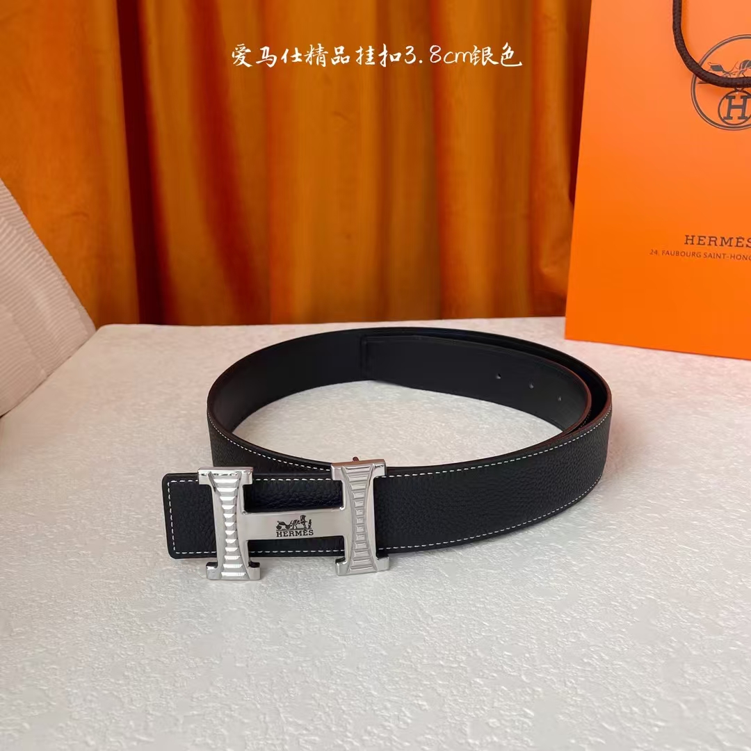  【爱马仕】Hermes 原单爱马仕，宽3.8cm进口原版皮带身，双面可两面用，精品电镀五金 ！