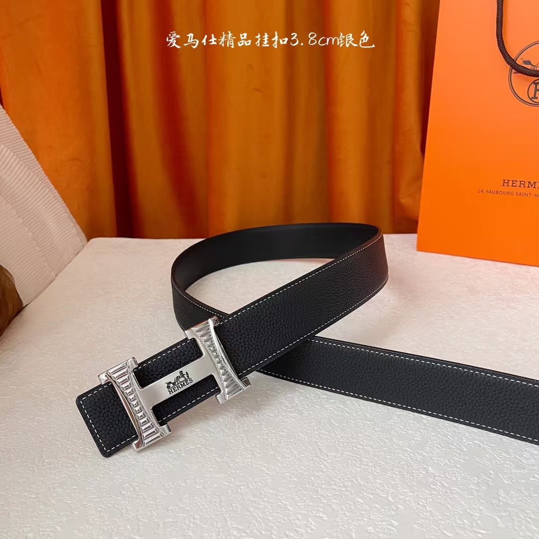  【爱马仕】Hermes 原单爱马仕，宽3.8cm进口原版皮带身，双面可两面用，精品电镀五金 ！