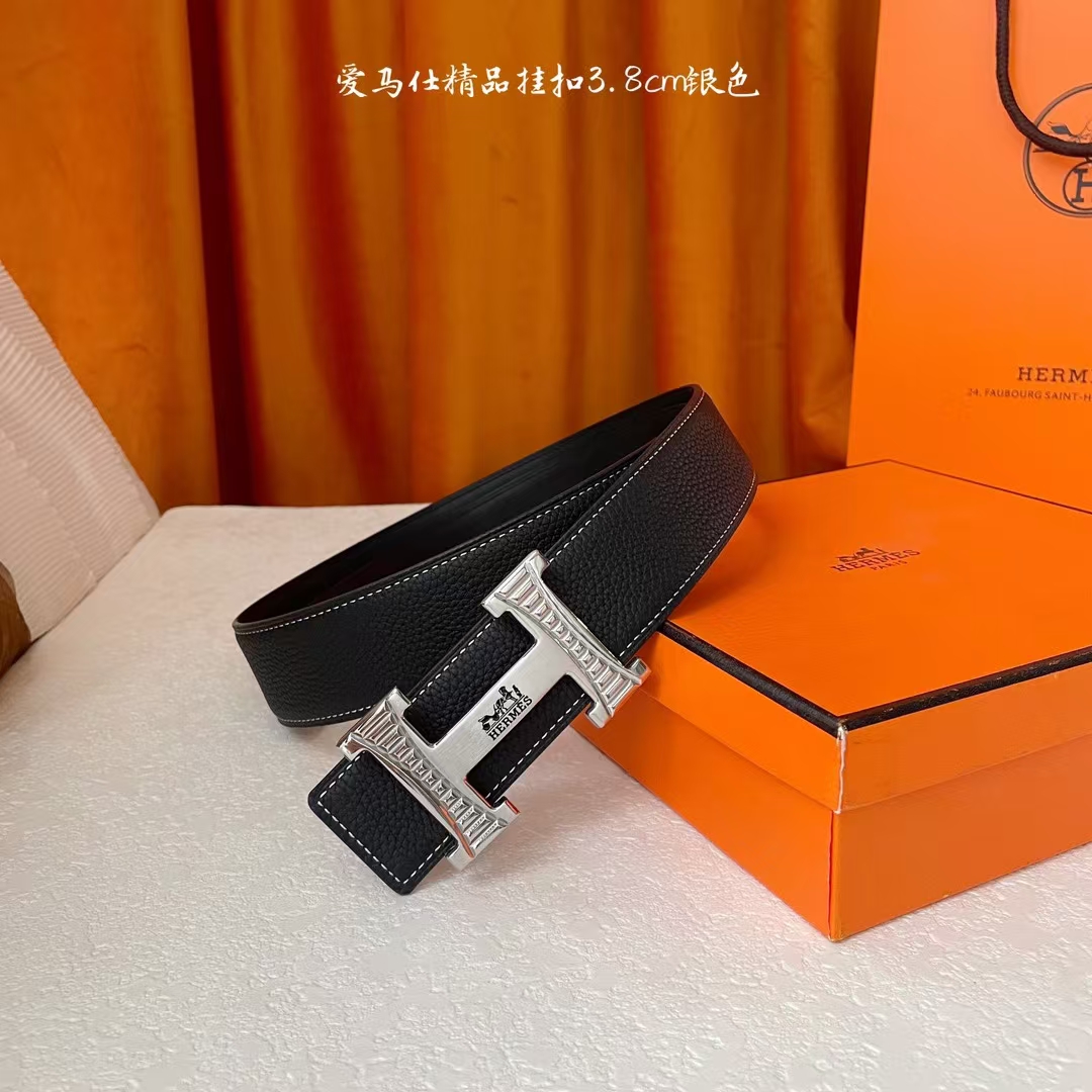  【爱马仕】Hermes 原单爱马仕，宽3.8cm进口原版皮带身，双面可两面用，精品电镀五金 ！