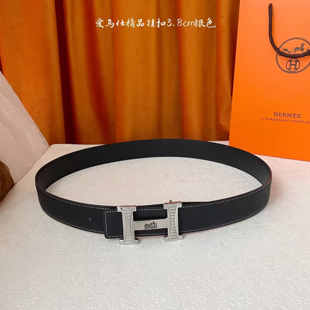  【爱马仕】Hermes 原单爱马仕，宽3.8cm进口原版皮带身，双面可两面用，精品电镀五金 ！