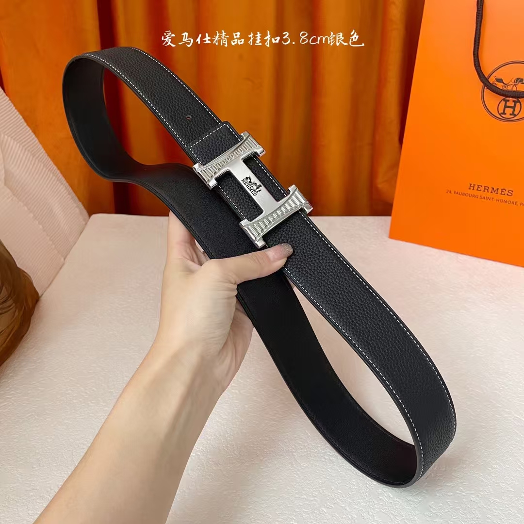  【爱马仕】Hermes 原单爱马仕，宽3.8cm进口原版皮带身，双面可两面用，精品电镀五金 ！