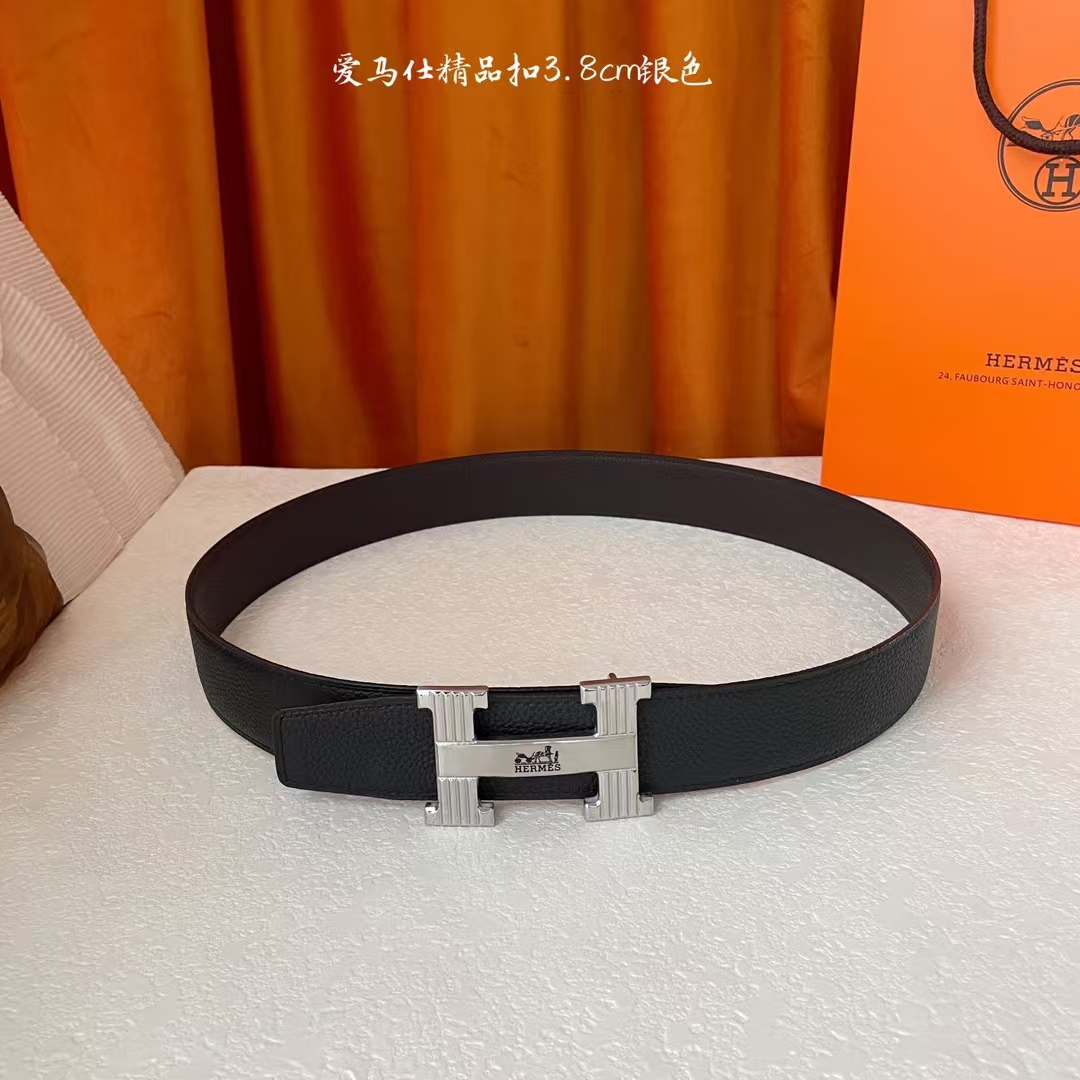  【爱马仕】Hermes 原单爱马仕，宽3.8cm进口原版皮带身，双面可两面用，精品电镀五金 ！