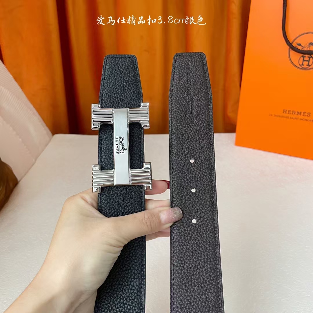  【爱马仕】Hermes 原单爱马仕，宽3.8cm进口原版皮带身，双面可两面用，精品电镀五金 ！