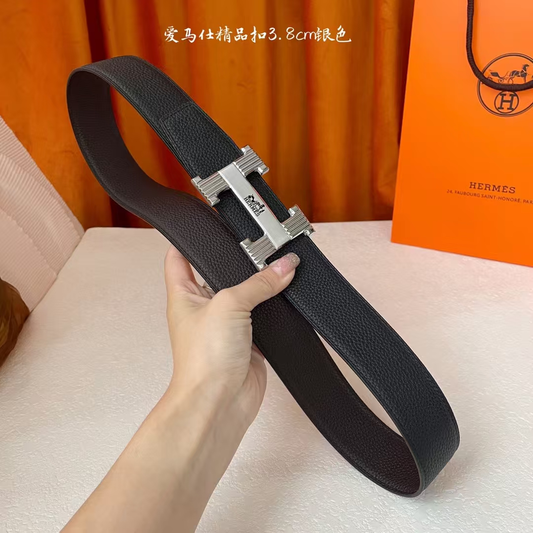  【爱马仕】Hermes 原单爱马仕，宽3.8cm进口原版皮带身，双面可两面用，精品电镀五金 ！