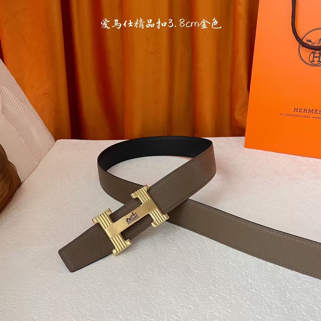  【爱马仕】Hermes 原单爱马仕，宽3.8cm进口原版皮带身，双面可两面用，精品电镀五金 ！