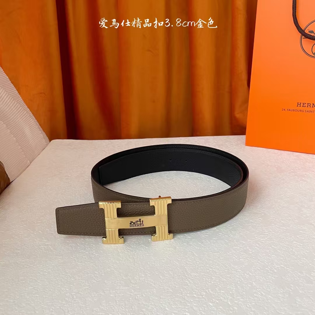  【爱马仕】Hermes 原单爱马仕，宽3.8cm进口原版皮带身，双面可两面用，精品电镀五金 ！