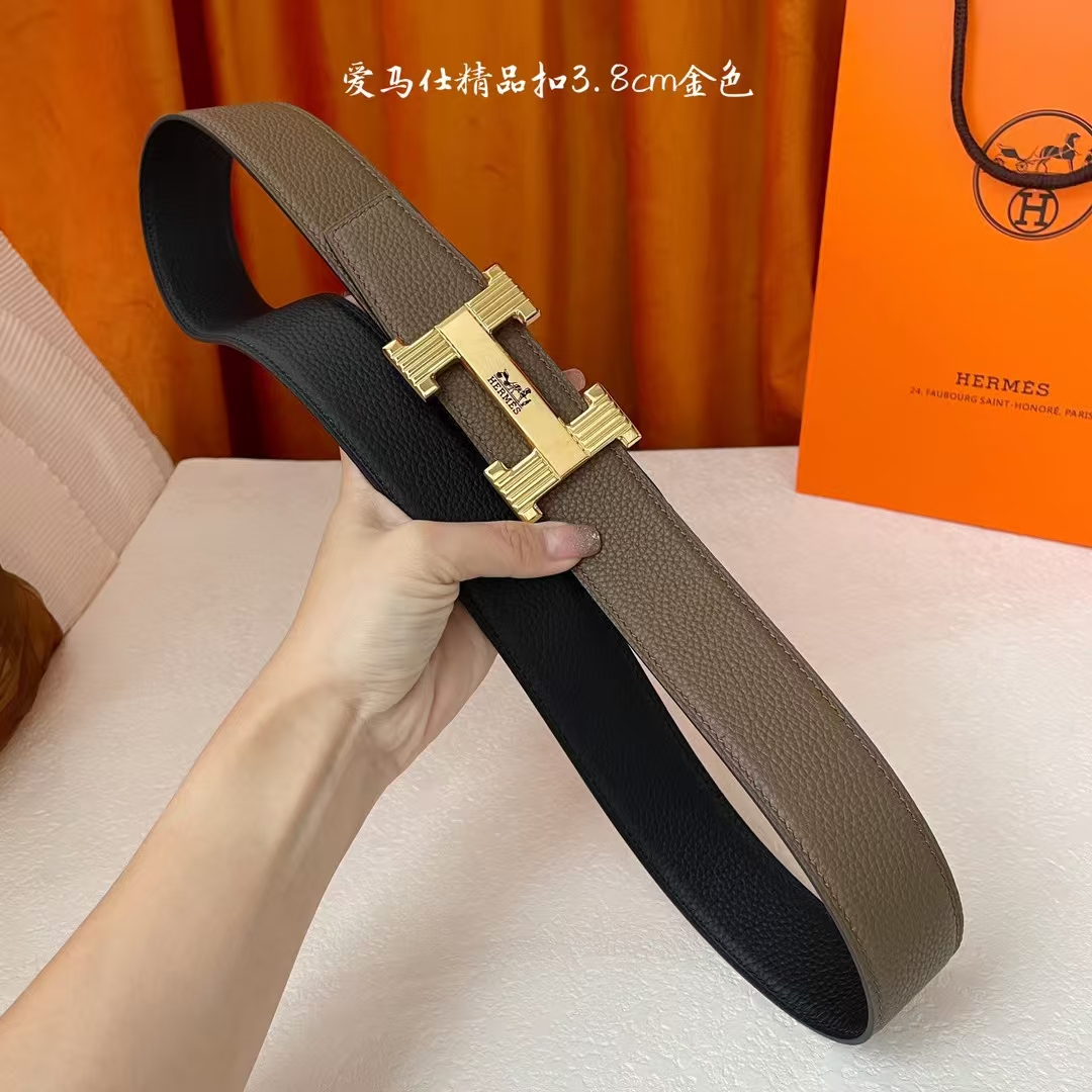  【爱马仕】Hermes 原单爱马仕，宽3.8cm进口原版皮带身，双面可两面用，精品电镀五金 ！
