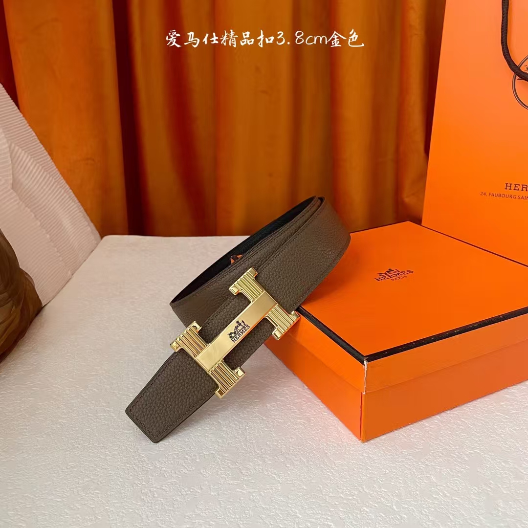  【爱马仕】Hermes 原单爱马仕，宽3.8cm进口原版皮带身，双面可两面用，精品电镀五金 ！