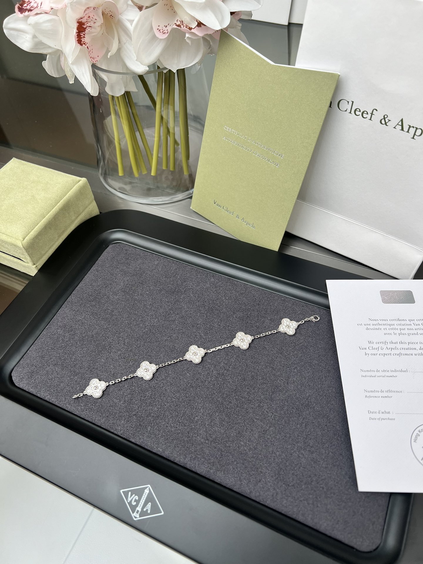 Van Cleef Arpels Alhambra bracelet 18K white gold with diamond pave 18cm