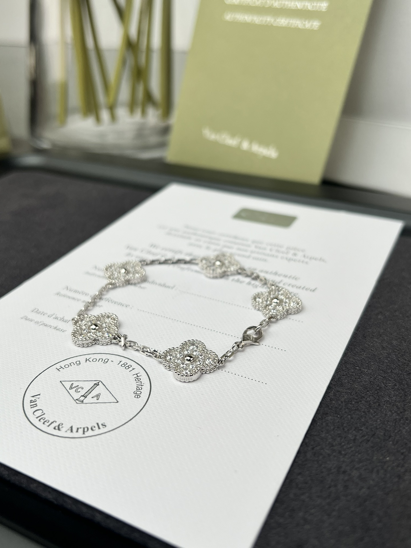 Van Cleef Arpels Alhambra bracelet 18K white gold with diamond pave 18cm
