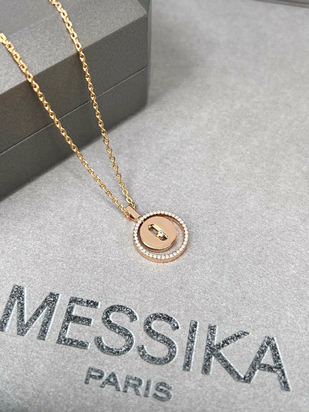 Messika Lucky Move necklace 18k rose gold with diamond accents 42cm adjustable chain