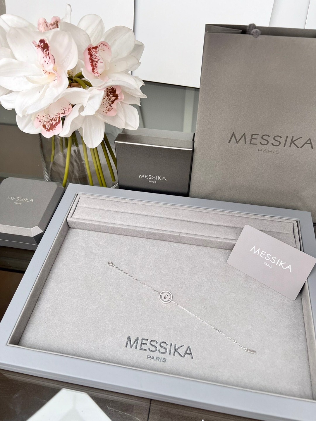 Messika Lucky Move bracelet silver-toned white gold with clear diamonds 17cm adjustable