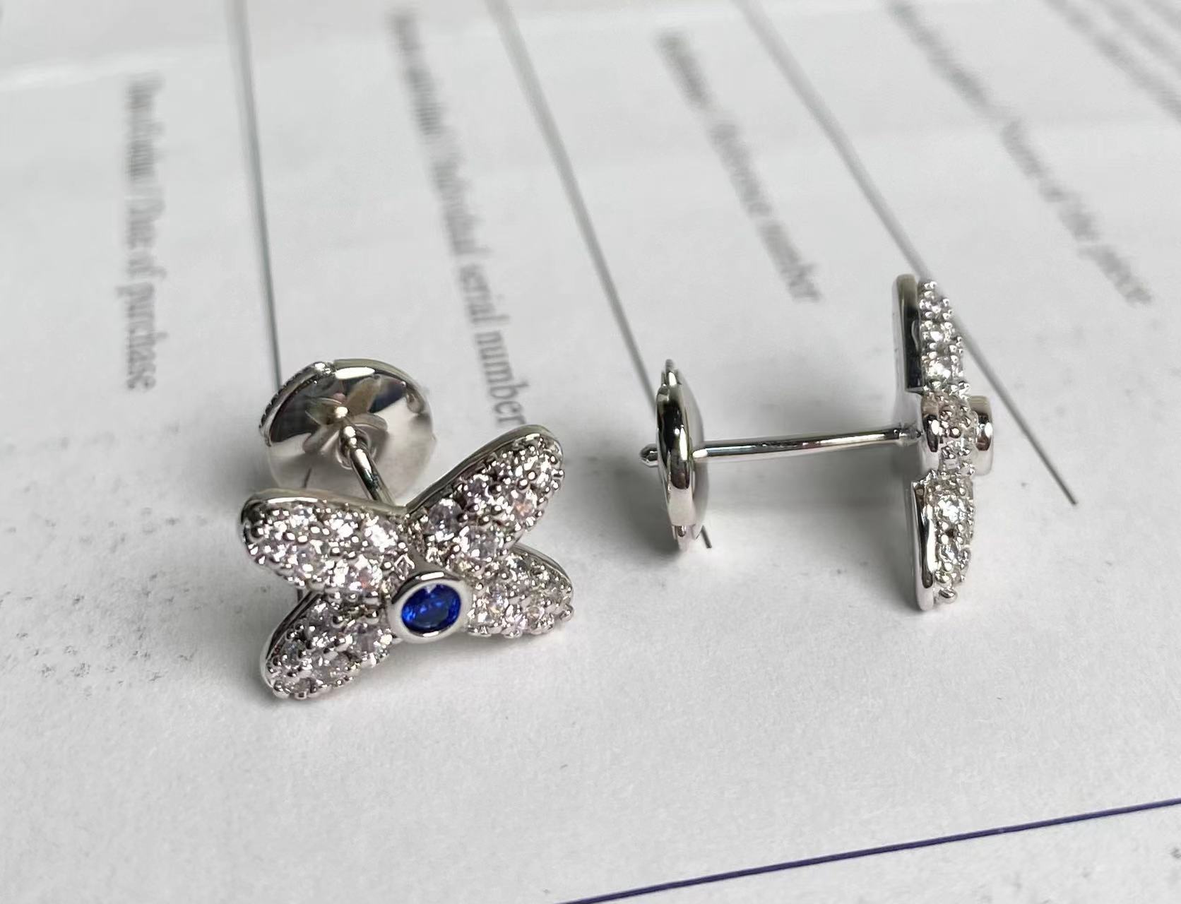 Elegant Sapphire Accent Butterfly Stud Earrings - Exquisite Design, Perfect Gift