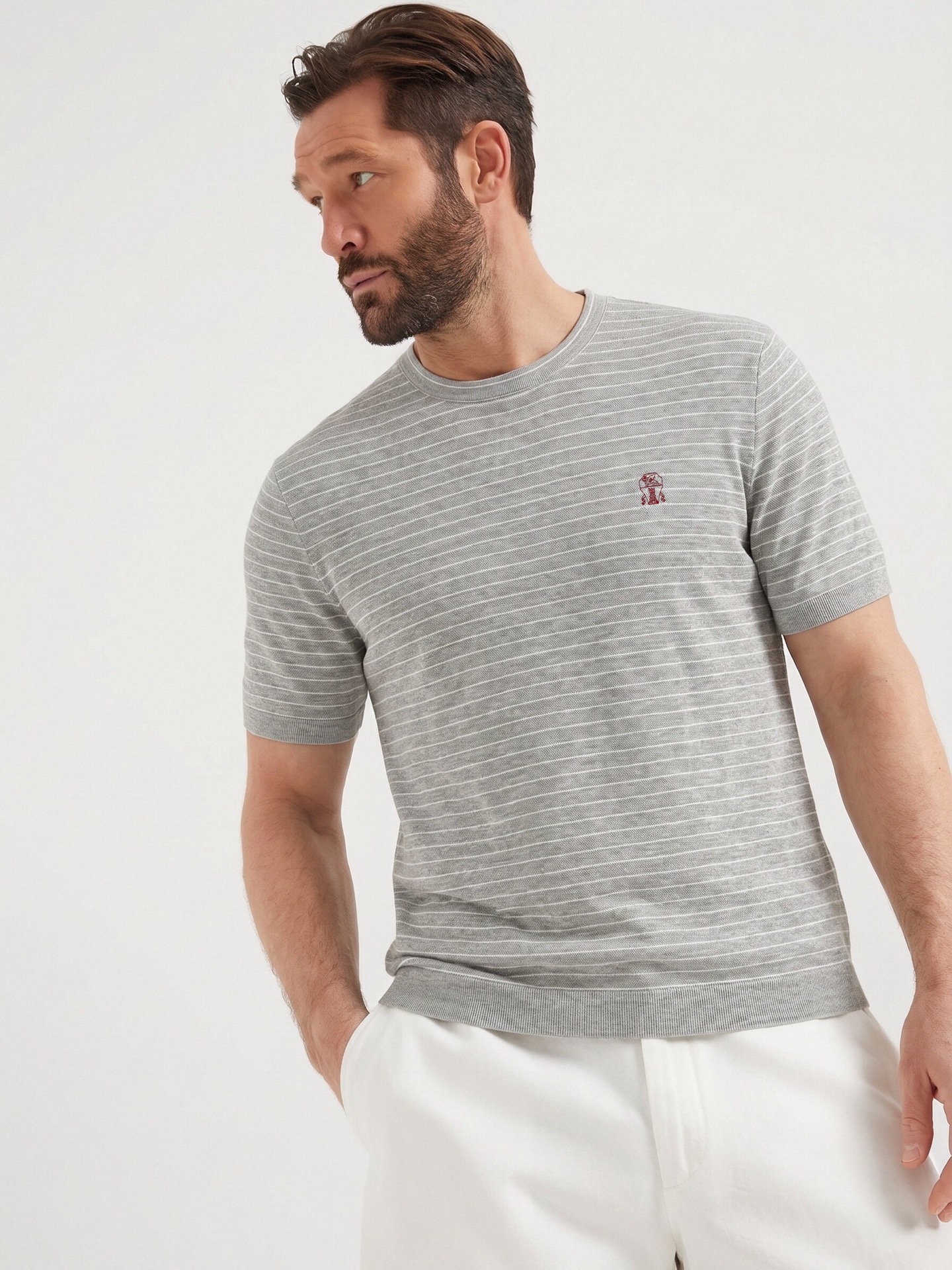 브루넬로쿠치넬리 남성 니트 밑단 린넨 반팔 티셔츠 114635 이미지 2