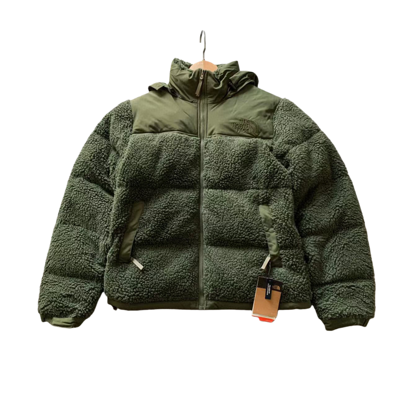 The North Face 羊羔毛拼接 2way ダウンジャケット 70%高品質ダックダウン 隠れフード 保温性抜群 オリーブ×ネイビー