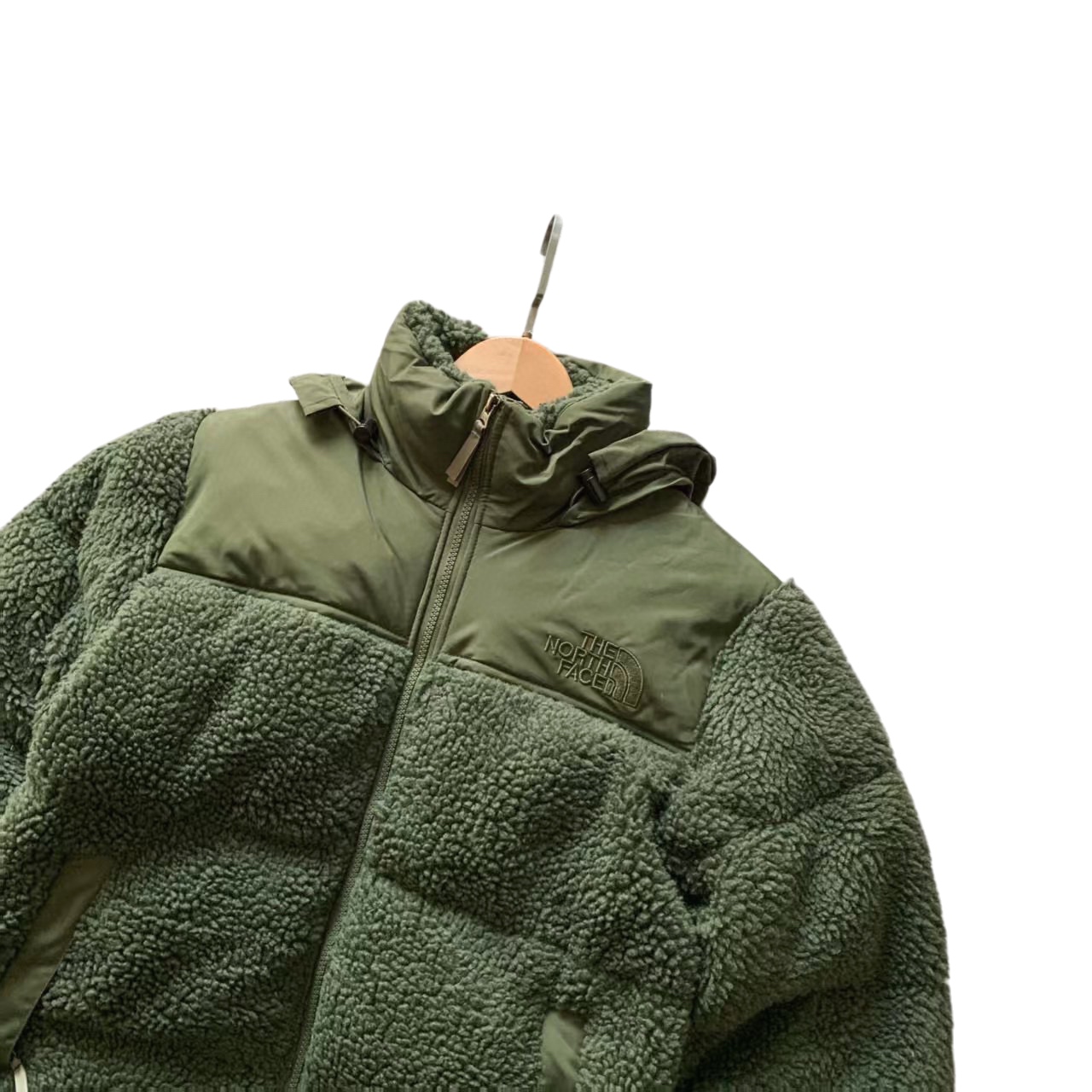 The North Face 羊羔毛拼接 2way ダウンジャケット 70%高品質ダックダウン 隠れフード 保温性抜群 オリーブ×ネイビー