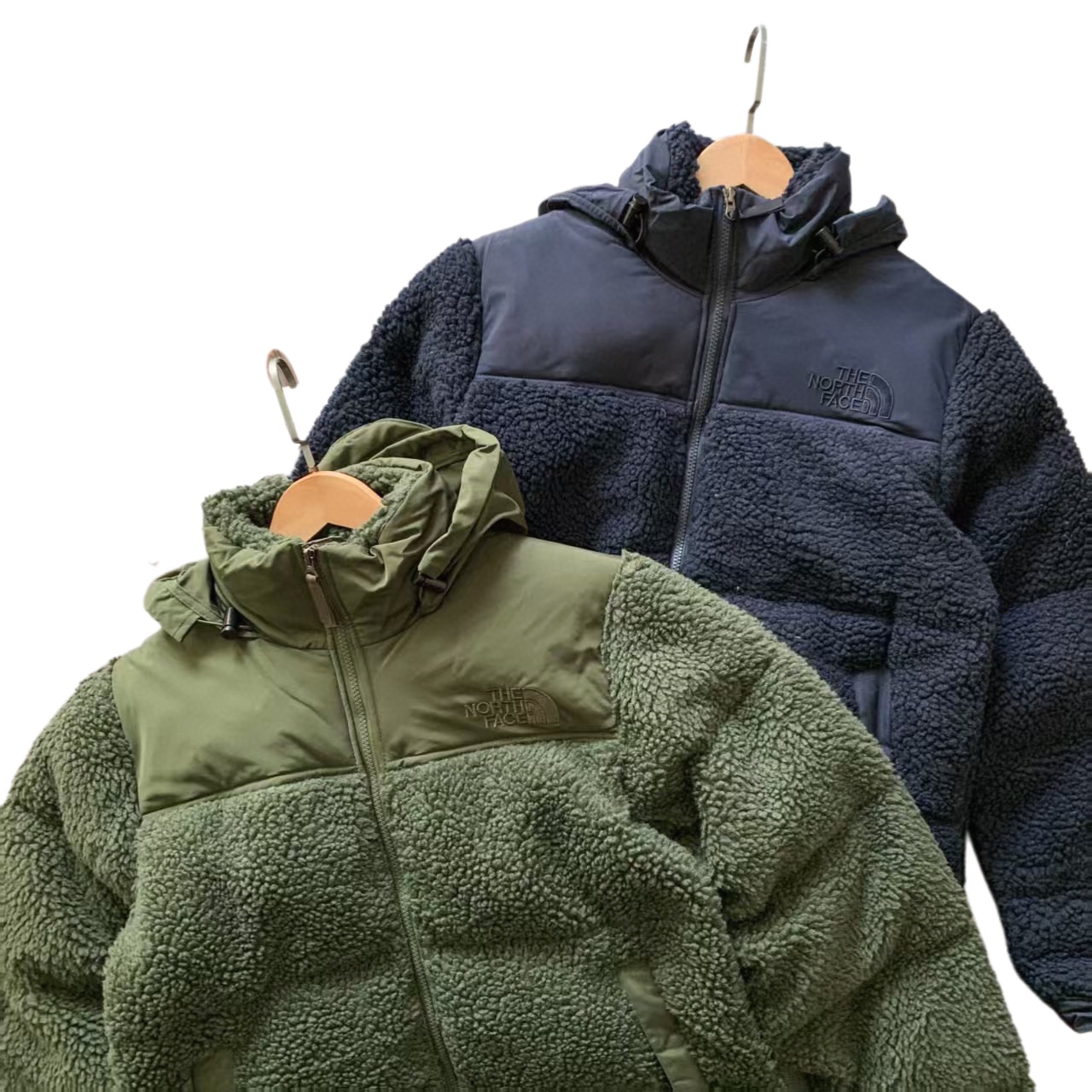 The North Face 羊羔毛拼接 2way ダウンジャケット 70%高品質ダックダウン 隠れフード 保温性抜群 オリーブ×ネイビー
