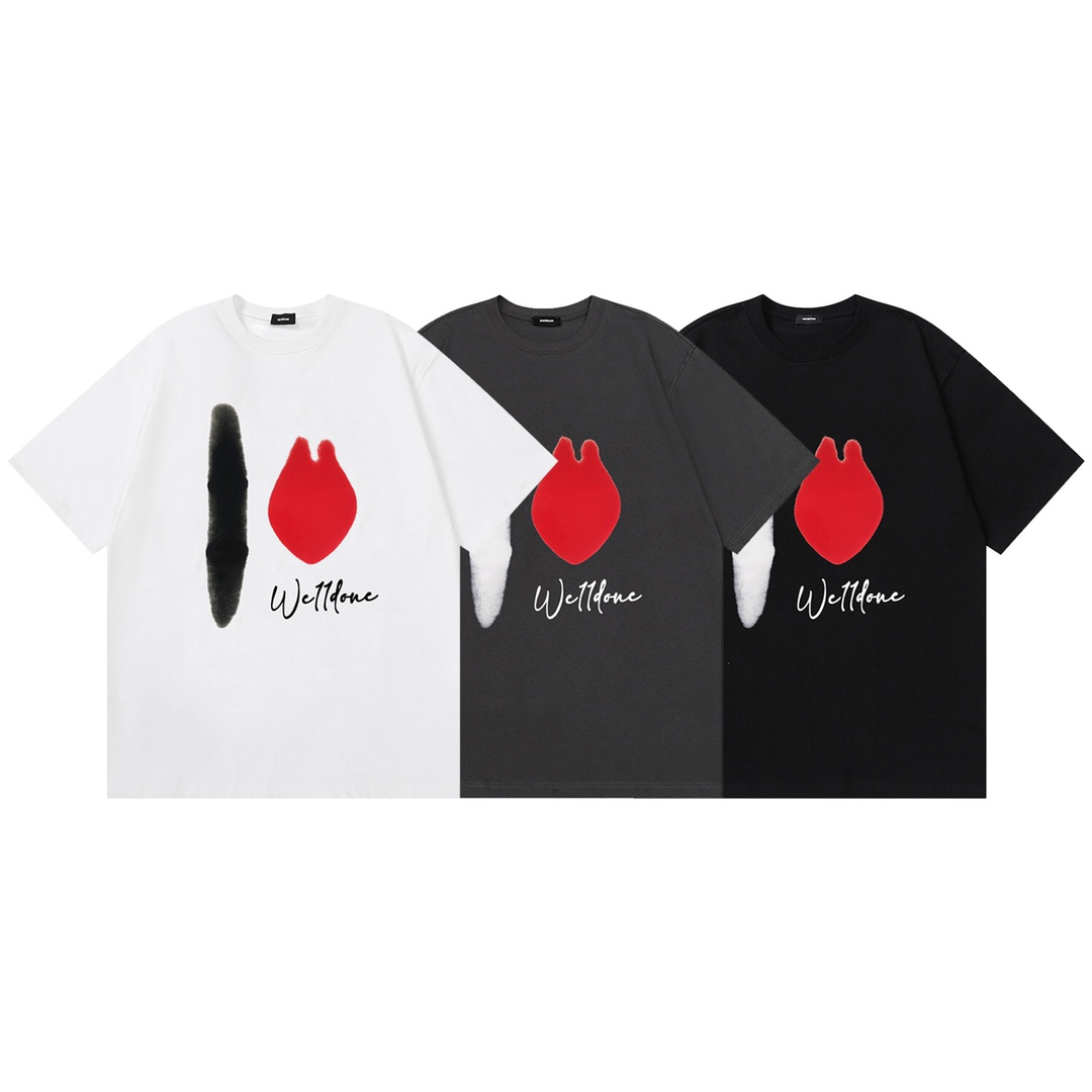 W106# Camiseta de manga corta para parejas, holgada, con logo estampado nuevo de WE11DONE, tela de algodón pu…