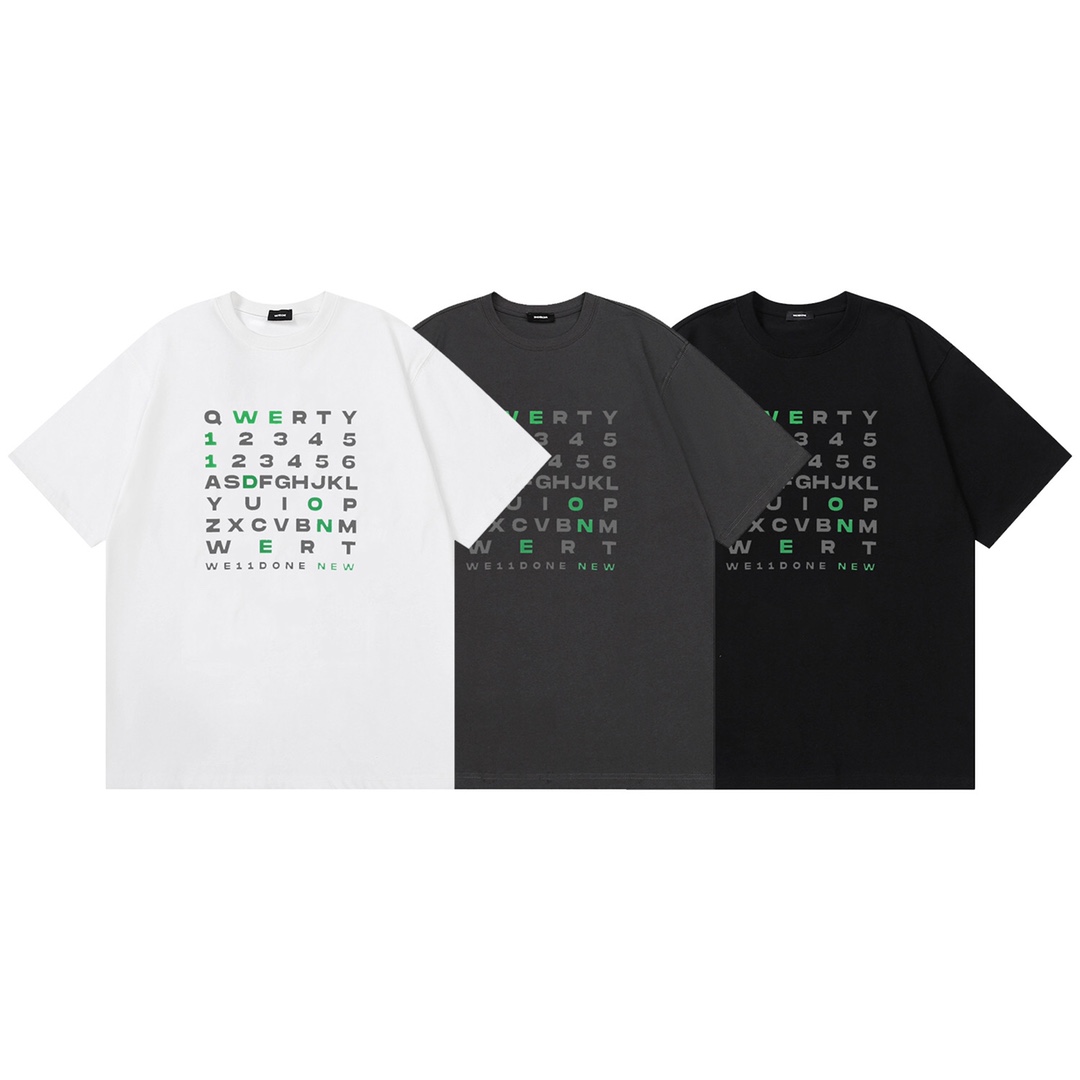 W087# WE11DONE Nueva camiseta de manga corta estampada para parejas, corte holgado, 230g algodón puro, ¡corte holgado! …