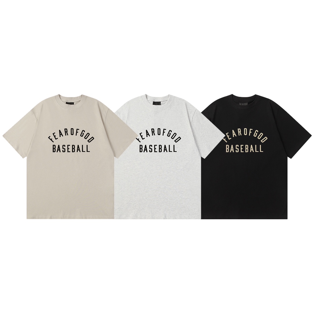 F036# 2024ss Nuevo FOG Fear of God camiseta de manga corta con logo BASEBALL arqueado 3D de felpa y letras de felpa est…