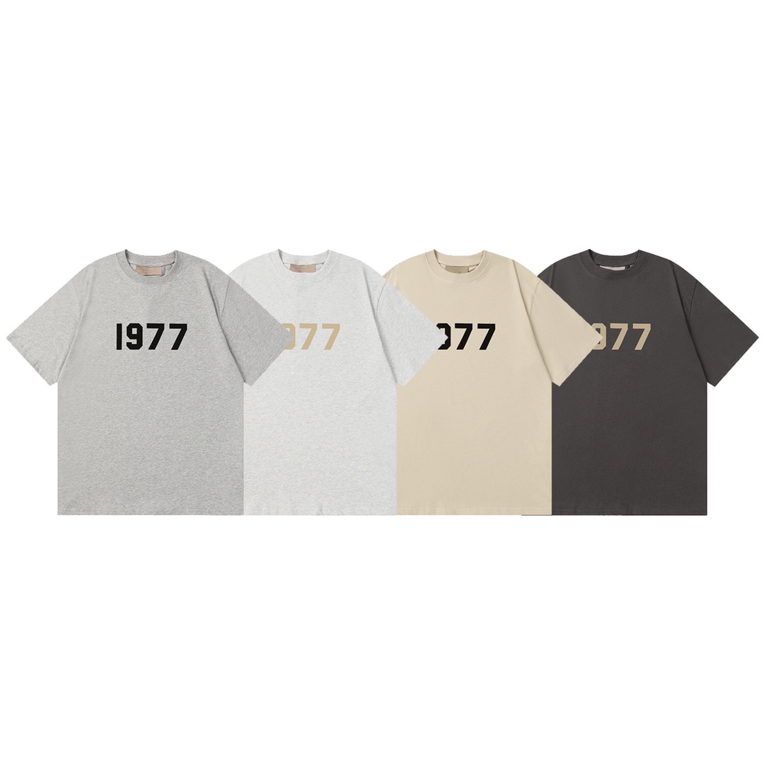 F040# 2024ss ESSENTIALS 1977 Fear of God FOG camiseta de manga corta con estampado de flocado y transferencia de alta c…
