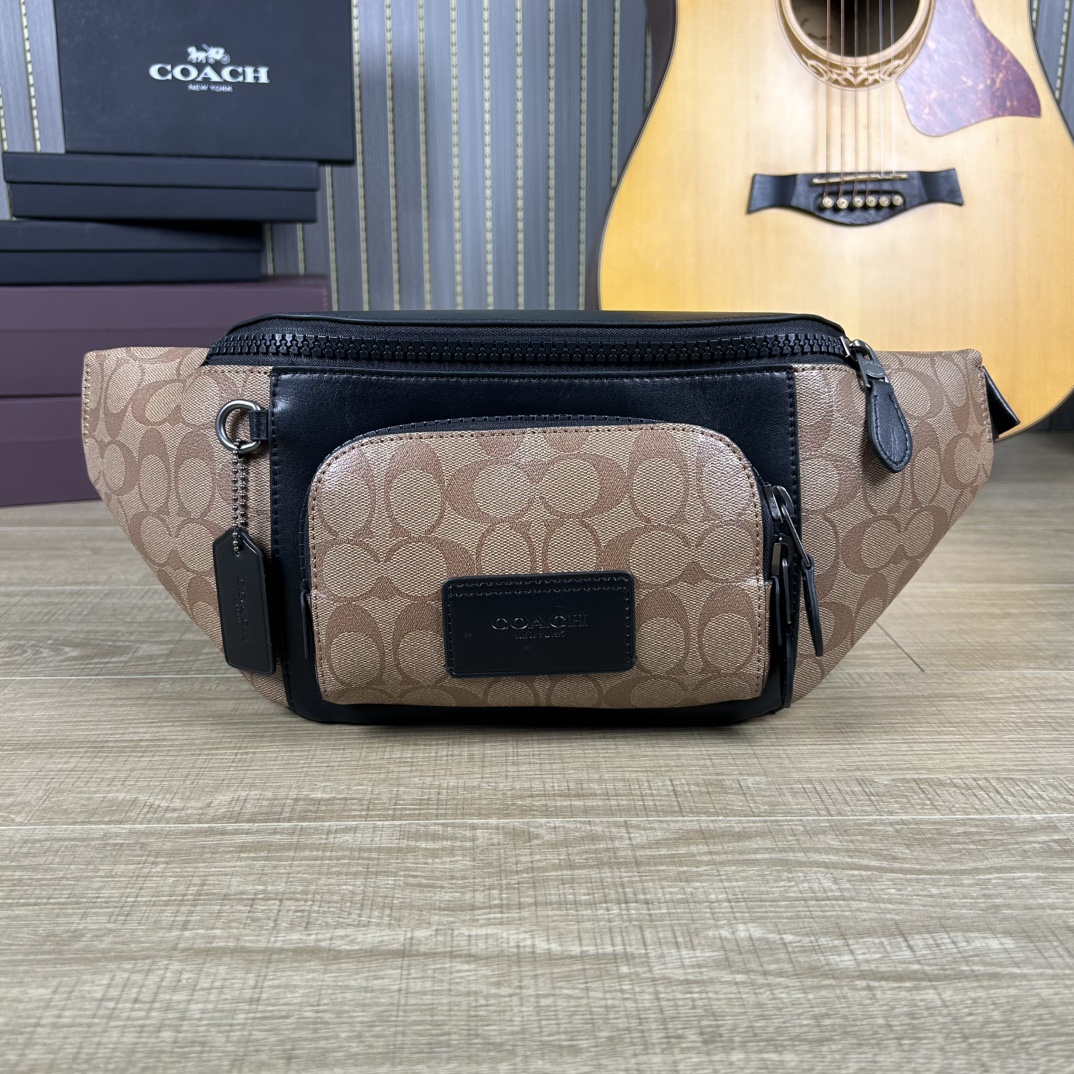 Coach C3765 标志TRACK 胸包腰包 PVC老花料配进口头层牛皮 客供五金 内置多功能袋
