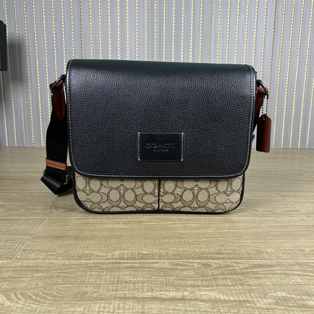 Coach 新款COACH/蔻驰CE534奥莱男包 标志SPRINT 25号地图包 牛皮革配织物