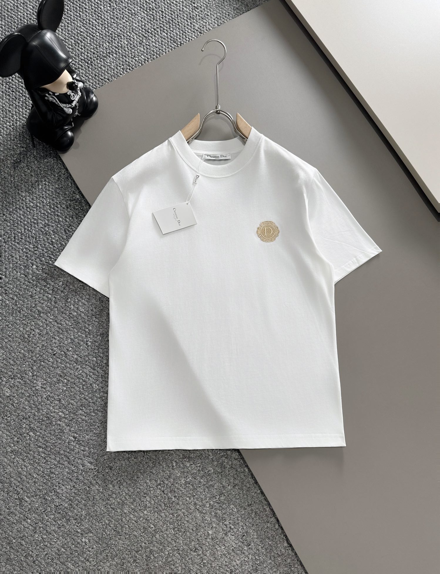 Dior Clothing T-Shirt Black White Embroidery Cotton Fashion Short Sleeve